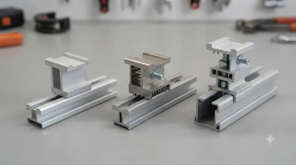 مقایسه کلمپ میانی مناسب برای ریل‌های L-foot، Mini-rail و W-rail
